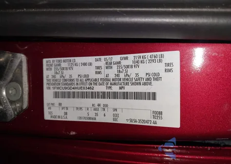 2017 Ford Escape Se из США, поврежденный, VIN 1FMCU9GD4HUE03462